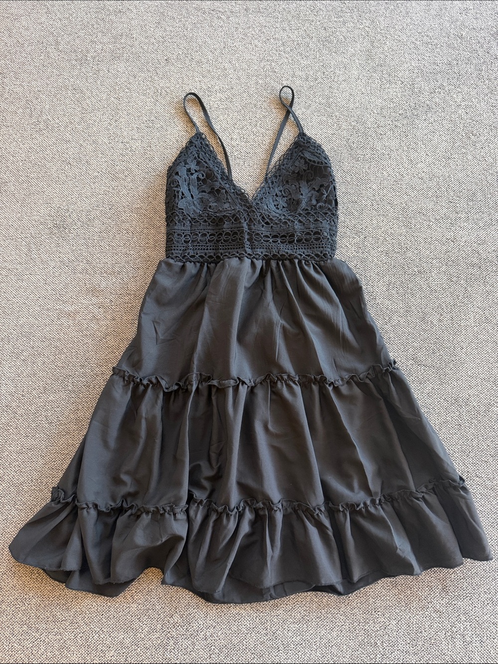 Lace Bodice Black Tiered Slip Dress